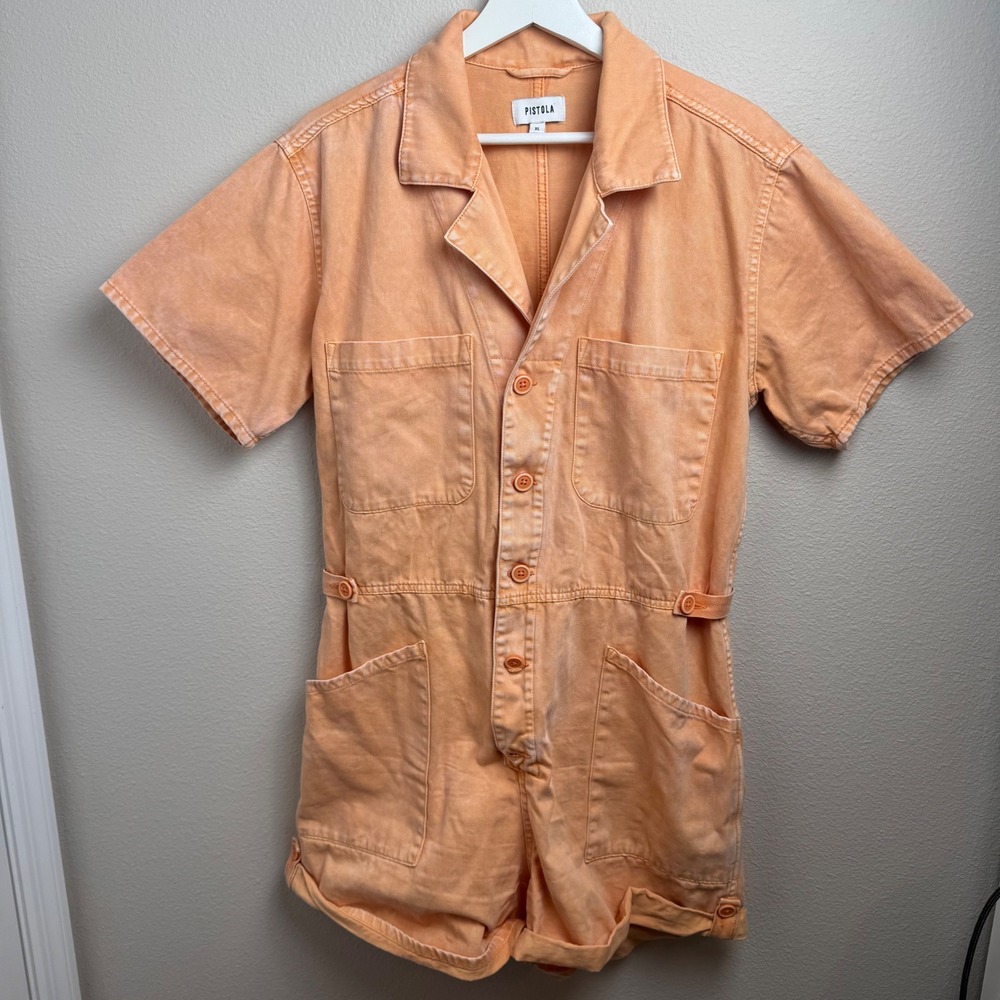 Pistola Grover Short Sleeve Romper Jumpsuit XL Relaxed Orange Cotton Utility